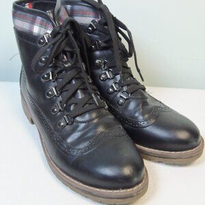 VTG Tommy Hilfiger Twollia2 WingTip Ankle Boots Plaid Cuff Women sz 7.5